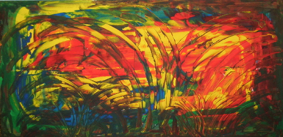 H.H.Freudsmich - RAIN>FOREST - 42- high noon - Acryl auf Lwd - 2025 - 70 x 140 cm